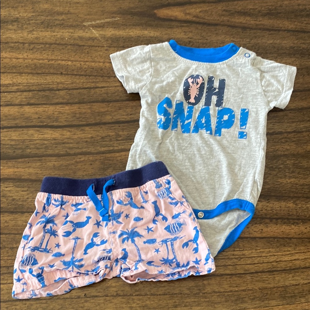 Little Rebels “Oh Snap!” Lobster Bodysuit & Shorts Set 3–6M